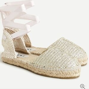 Manebi Elegant Gold Espadrille Flats with Ribbon Accents